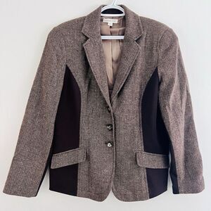 🎉Clearance🎉Coldwater Creek Brown Wool Blend & Faux Leather Blazer ~ Size 12